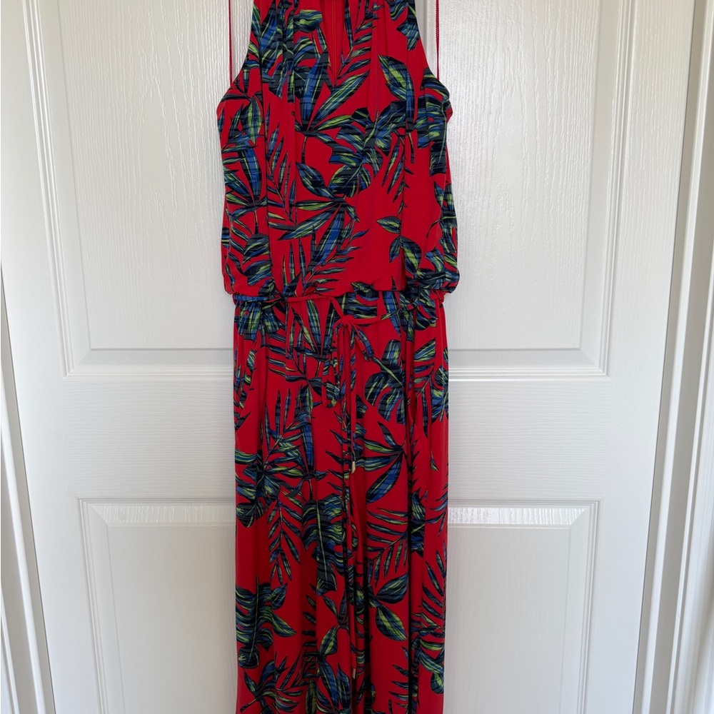 London Times Red Tropical Halter romper